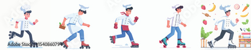 male chef vector playing roller skates