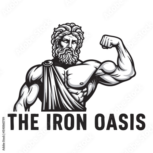The Iron Oasis Hercules Bicep Flex Vector Logo Mythological Strength and Fitness Icon