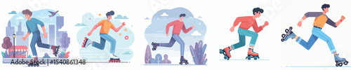 vector man playing roller skates
