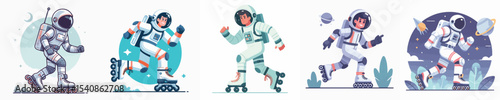 astronaut vector roller skating