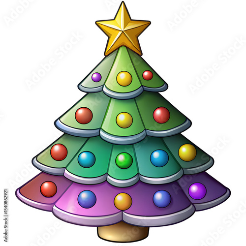 Wallpaper Mural Colorful Christmas Tree Illustration with Ornaments and Star – Festive Holiday PNG Clipart Torontodigital.ca