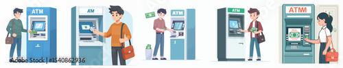 vector man taking money from atm