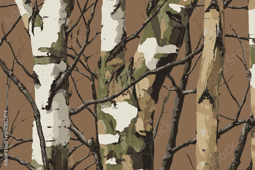 Forest camouflage.  camouflage seamless pattern. Tree branches. Pattern for clothing. Hunting camouflage pattern. Vector camouflage