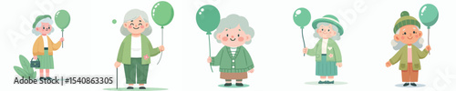 vector character grandma holding balloon