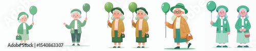 vector character grandma holding balloon
