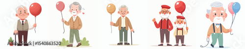 vector character grandfather holding balloon