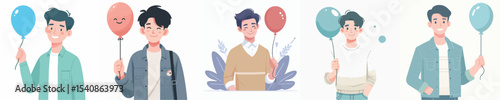 vector young man holding balloon