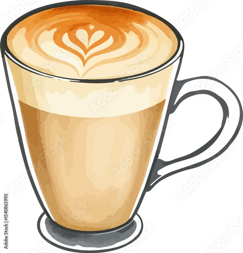 Watercolor vector illustration of a cup of coffee.