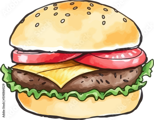 Watercolor vector illustration of a burger.