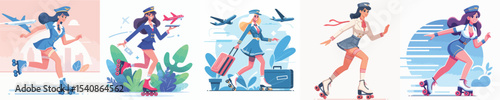 stewardess roller skating vector
