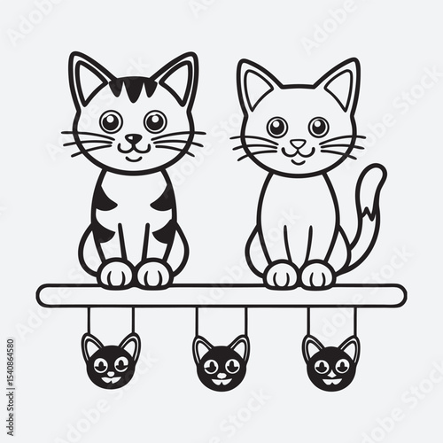 Cat Animal set line art vector 