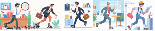 male secretary vector playing roller skates