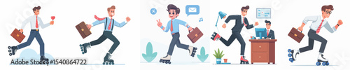 male secretary vector playing roller skates