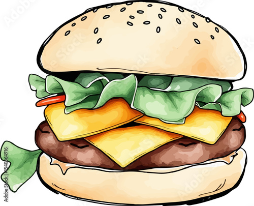 Watercolor vector illustration of a burger.