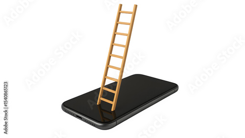 Growing Ladder Emerging from Smartphone on Transparent Background PNG