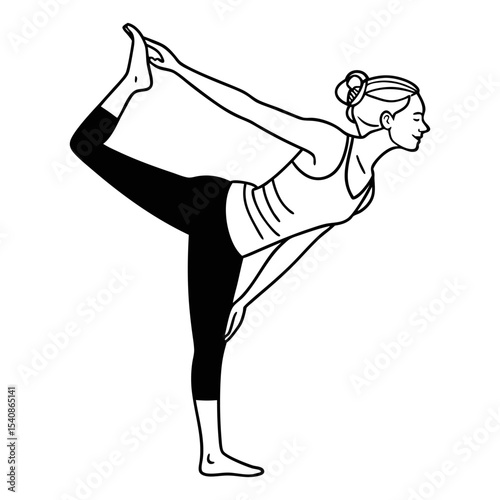Natarajasana Yoga Pose – Woman Balancing in Lord of the Dance Position – Vector Illustration

