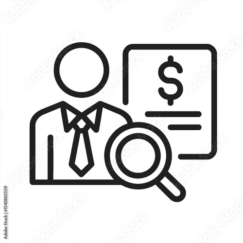 Businessman with magnifying glass examining financial document  