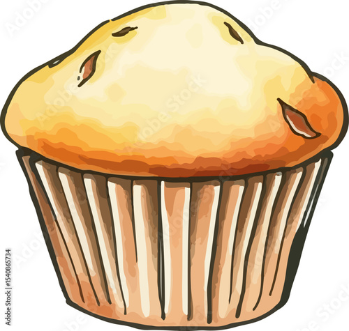 Watercolor vector illustration of a muffin.