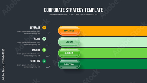 Consulting Insight 4 Option Diagram Slide Design. Enterprise Forecast Slideshow Template Vector Illustration. Business Introduction Four Element Infographic Presentation Layout.