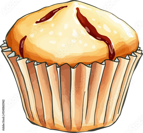 Watercolor vector illustration of a muffin.