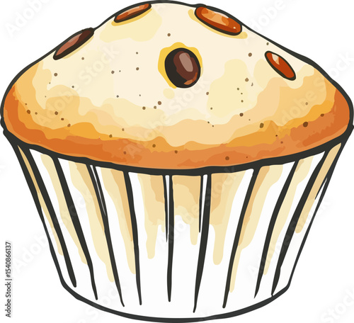 Watercolor vector illustration of a muffin.