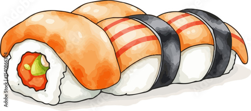 Watercolor vector illustration of sushi.