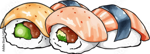 Watercolor vector illustration of sushi.