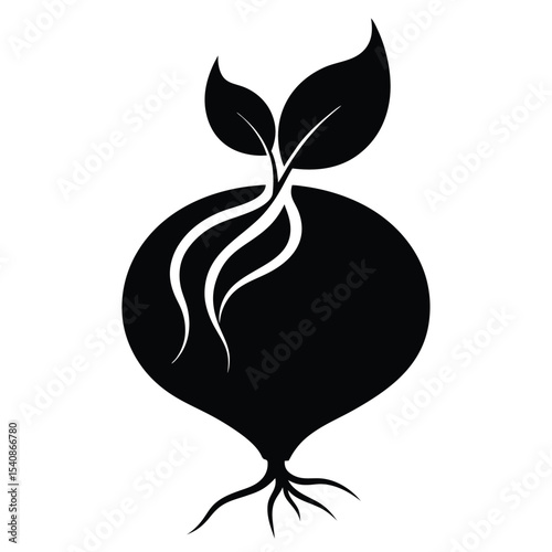 Beetroot Vector Graphic Black Silhouette of a Root Vegetable with Leaves Icon