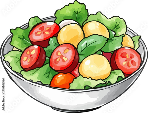 Watercolor vector illustration of a salad bowl.