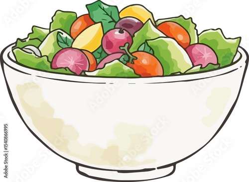 Watercolor vector illustration of a salad bowl.