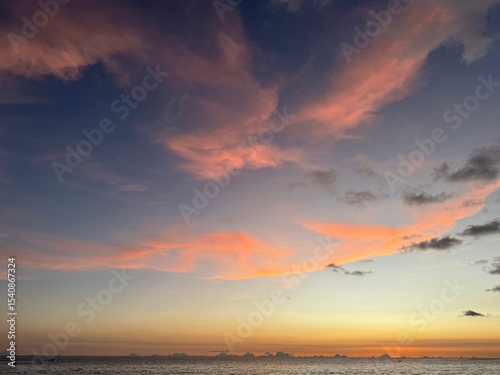 Sunset at Karon Beach with View of the Andaman Sea, Phuket, Thailand