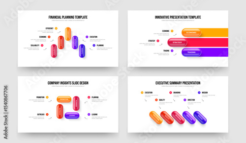Product Planning Five Three Four Five Element Diagram Slideshow Design Vector Illustration Collection. Market Profile 5 3 4 5 Step Infographic Slide Template Bundle.