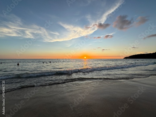 Sunset at Karon Beach with View of the Andaman Sea, Phuket, Thailand