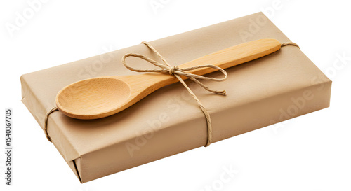 Wallpaper Mural Wooden Spoon on a Brown Kraft Paper Gift Box Torontodigital.ca