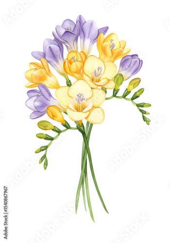 Wallpaper Mural Yellow And Purple Freesia Bouquet Watercolor Painting Torontodigital.ca