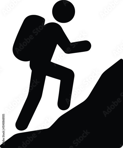 Silhouette person hiking up a mountain vector illustration