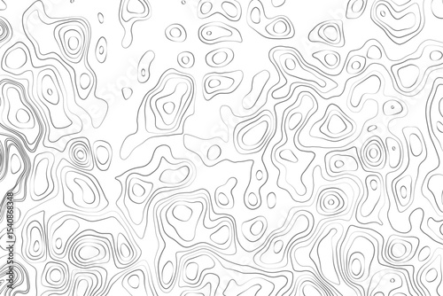 Minimalist topographic contour lines on a clean white background, smooth elevation curves, black fine lines, abstract geographic map style, elevation lines forming organic shapes, high contrast, 