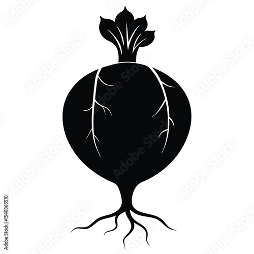Silhouette of a Turnip With Roots and Leafy Top Vector Illustration