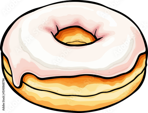 Watercolor vector illustration of a donut.