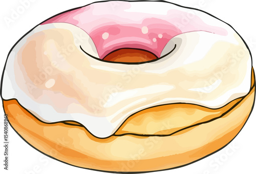 Watercolor vector illustration of a donut.