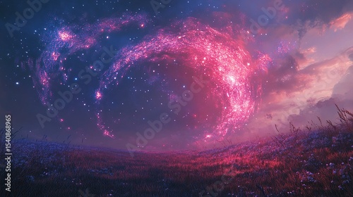 Loops of sapphire and crimson fireworks intertwining into braided patterns