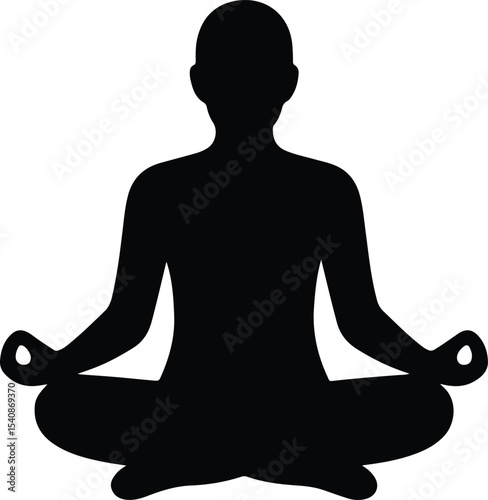 Silhouette person meditating in lotus position vector illustration