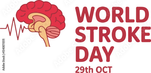 World Stroke Day 29th October Red Brain Illustration Medical Awareness Campaign Graphic Design