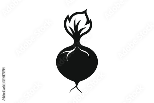 Isolated Black Silhouette of Radish with Leaves Simple Vector Design Element