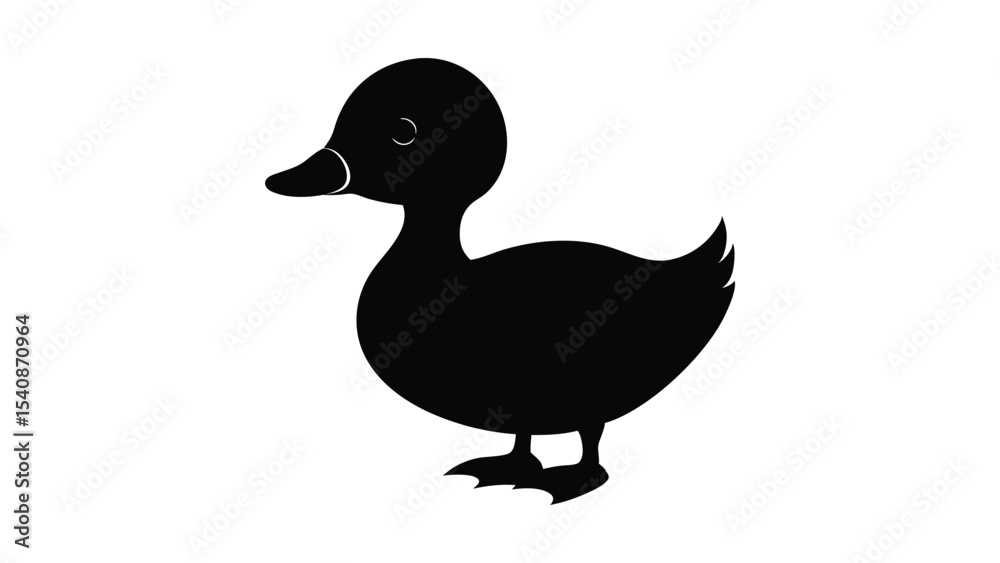 Obraz premium Adorable baby duckling in walking pose flat style animal silhouette