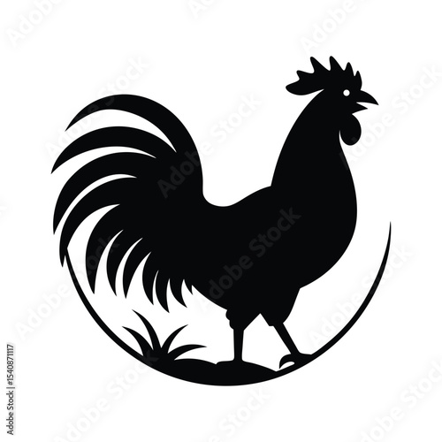 Proud rooster crowing at sunrise with bold posture farm animal silhouette