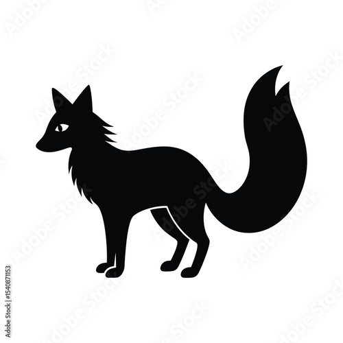Sneaky fox with bushy tail in clever forest wildlife character silhouette