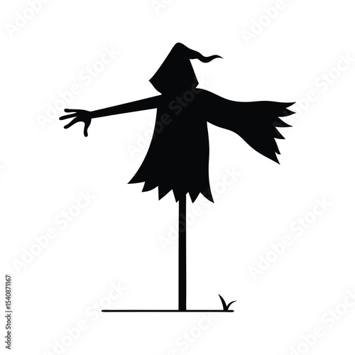 Tattered cloak waving in the wind worn by haunted scarecrow figure silhouette