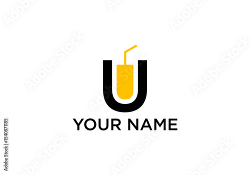 Modern Minimalist Letter U Design with Beverage Icon Accent