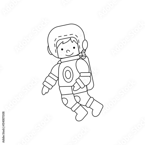 Cute Astronaut Coloring Page – Space Kid. Isolated on white background. Vector Illustration 
